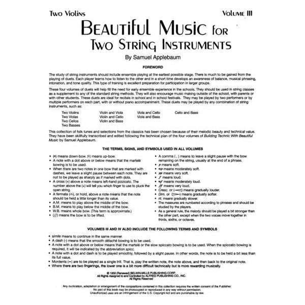 Beautiful Music For Two Strings Instruments Volumen Iii Partituras Violin