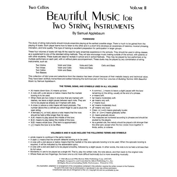 Beautiful Music For Two Strings Instruments Volumen Ii Partitura Cello