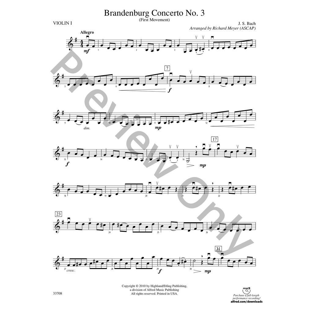 Concierto De Brandemburgo N°3 Partitura Orquesta